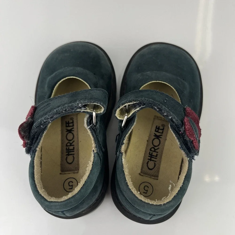Toddler Baby‎ Girls Navy Mary Jane Style Cherokee Shoe Size 5 Verclo Vintage